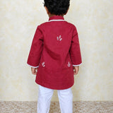Maroon pearl work boys kurta set