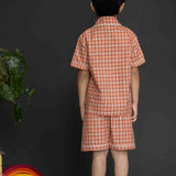 Orange Checks Boys Cotton Pajamas