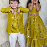 Green tissue mirror girls lehenga set