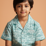 Aqua fish printed unisex pajamas