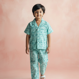 Aqua fish printed unisex pajamas