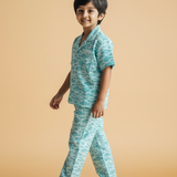 Aqua fish printed unisex pajamas