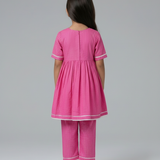 Pink cotton lurex kurta set