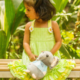 Three frills Green Soft Dobby frock with flowers