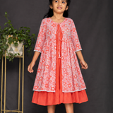 Orange strappy frock with floral overcoat