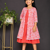 Orange strappy frock with floral overcoat