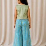 Blue top and palazzo set with waistcoat