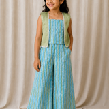 Blue top and palazzo set with waistcoat