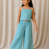 Blue top and palazzo set with waistcoat