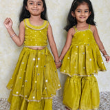 Green tissue mirror girls sharara set