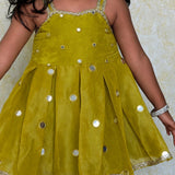 Green tissue mirror girls sharara set