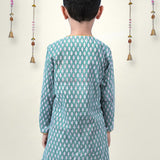Boy wearing Green Blockprint cotton angrakha style kurta