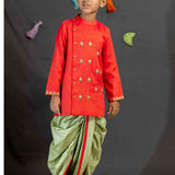 Red and green boys boat dhoti set