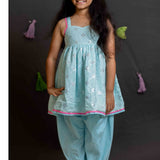 Blue mirror girls kurta and salwar set