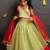 Green shimmer net lehenga set