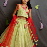 Green shimmer net lehenga set