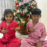 Red gingham checks unisex pajamas