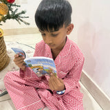 Red gingham checks unisex pajamas