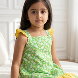 Green floral printed frock