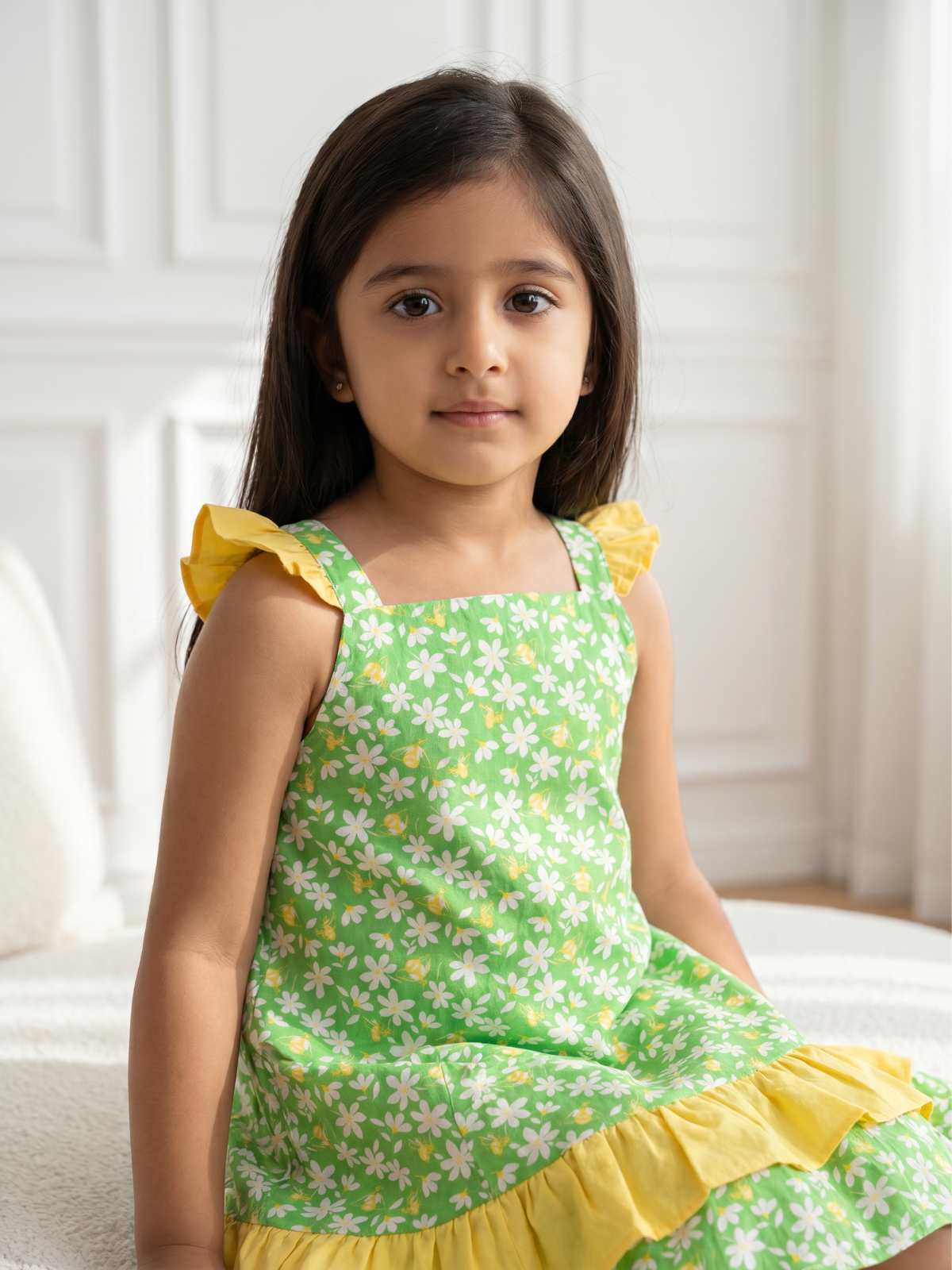 Green floral printed frock