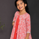 Orange strappy frock with floral overcoat