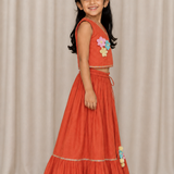 Orange dobby lehenga