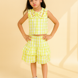 Lime Green White Checks Embroidered Coord Set