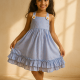 Super soft Blue Dobby Frock with Frills