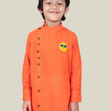 Orange Cotton Dobby Kurta