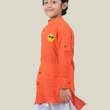 Orange Cotton Dobby Kurta