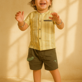 Yellow Stripes Shirt and crocodile shorts