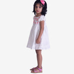 White Dobby Cotton Girls Frock with Hand Embroidery - littlellama.in