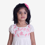 White Dobby Cotton Girls Frock with Hand Embroidery - littlellama.in