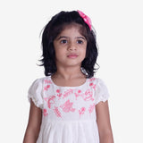 White Dobby Cotton Girls Frock with Hand Embroidery - littlellama.in
