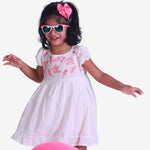 White Dobby Cotton Girls Frock with Hand Embroidery - littlellama.in