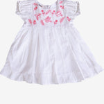 White Dobby Cotton Girls Frock with Hand Embroidery - littlellama.in