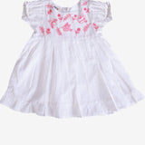 White Dobby Cotton Girls Frock with Hand Embroidery - littlellama.in