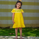 Yellow Flowers Hand Embroidery Frock - littlellama.in