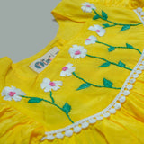 Yellow Flowers Hand Embroidery Frock - littlellama.in